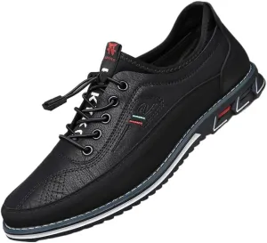 Plus-Size Men's Work Casual Shoes - Premium Leather with Elastic Laces - for Outdoor Walking and Driving Comfort