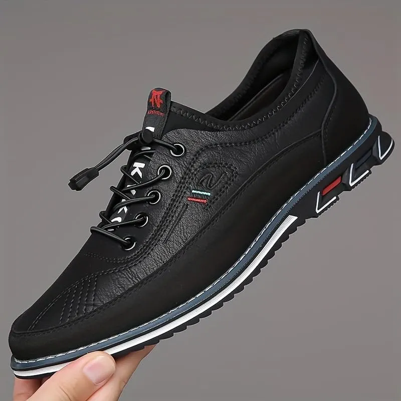 Plus-Size Men's Work Casual Shoes - Premium Leather with Elastic Laces - for Outdoor Walking and Driving Comfort