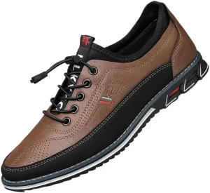 Plus-Size Men's Work Casual Shoes - Premium Leather with Elastic Laces - for Outdoor Walking and Driving Comfort