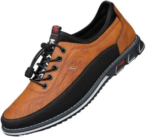 Plus-Size Men's Work Casual Shoes - Premium Leather with Elastic Laces - for Outdoor Walking and Driving Comfort