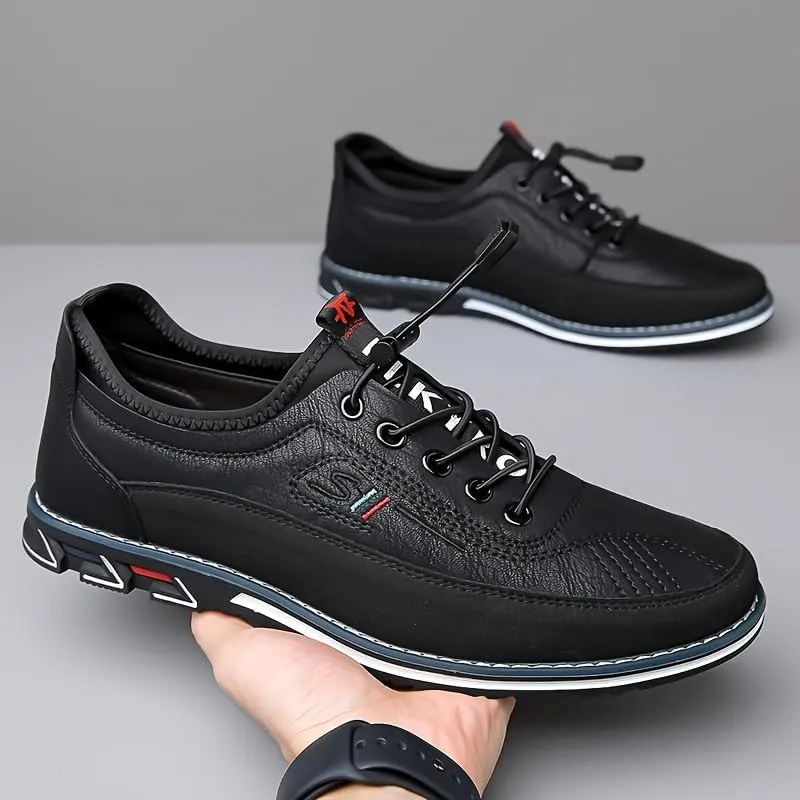 Plus-Size Men's Work Casual Shoes - Premium Leather with Elastic Laces - for Outdoor Walking and Driving Comfort