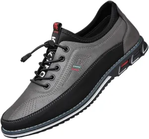 Plus-Size Men's Work Casual Shoes - Premium Leather with Elastic Laces - for Outdoor Walking and Driving Comfort