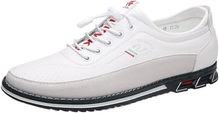Plus-Size Men's Work Casual Shoes - Premium Leather with Elastic Laces - for Outdoor Walking and Driving Comfort