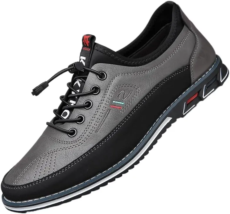 Plus-Size Men's Work Casual Shoes - Premium Leather with Elastic Laces - for Outdoor Walking and Driving Comfort