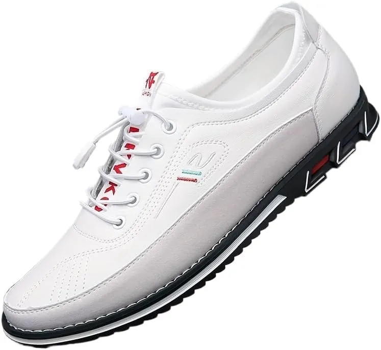 Plus-Size Men's Work Casual Shoes - Premium Leather with Elastic Laces - for Outdoor Walking and Driving Comfort