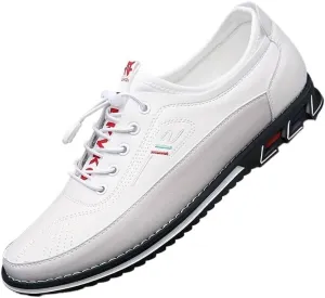 Plus-Size Men's Work Casual Shoes - Premium Leather with Elastic Laces - for Outdoor Walking and Driving Comfort