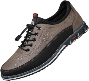 Plus-Size Men's Work Casual Shoes - Premium Leather with Elastic Laces - for Outdoor Walking and Driving Comfort