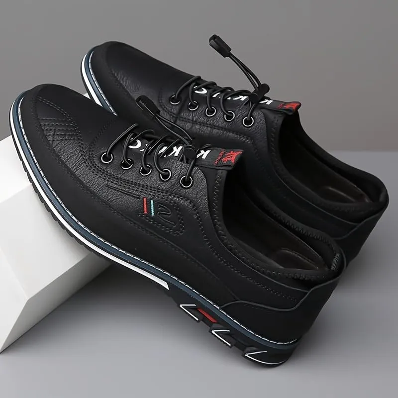Plus-Size Men's Work Casual Shoes - Premium Leather with Elastic Laces - for Outdoor Walking and Driving Comfort