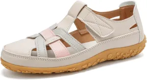 Sandals for Women 2025 Leather Sandal Hook and Loop Flat Shoes Comfy Orthotic Softsole Sandals Summer Sports Sandal
