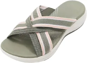 Sandals with Arch Support for Woman Walking Comfort Ergonomic Slides Sandals Orthopedic Comfortable Ortho Comfort Orthotic Open Toe Fishmouth Slippers Sports Lightweight Breathable Flip Flops