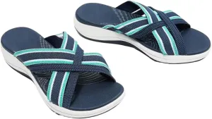 Sandals with Arch Support for Woman Walking Comfort Ergonomic Slides Sandals Orthopedic Comfortable Ortho Comfort Orthotic Open Toe Fishmouth Slippers Sports Lightweight Breathable Flip Flops