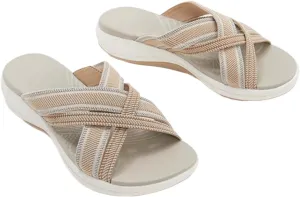 Sandals with Arch Support for Woman Walking Comfort Ergonomic Slides Sandals Orthopedic Comfortable Ortho Comfort Orthotic Open Toe Fishmouth Slippers Sports Lightweight Breathable Flip Flops