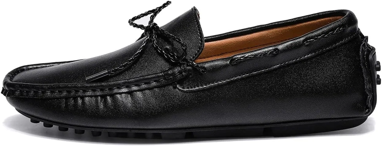Santimon Men's Leather Laced Softsole Moccasin Classic Weekend Driving Loafers