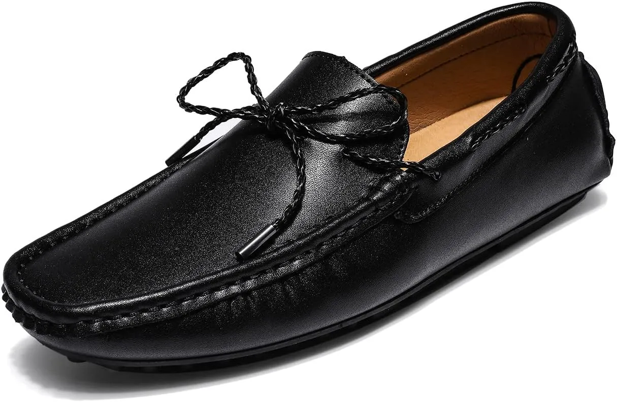 Santimon Men's Leather Laced Softsole Moccasin Classic Weekend Driving Loafers