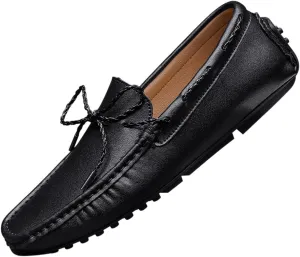 Santimon Men's Leather Laced Softsole Moccasin Classic Weekend Driving Loafers