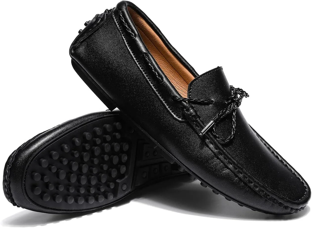 Santimon Men's Leather Laced Softsole Moccasin Classic Weekend Driving Loafers