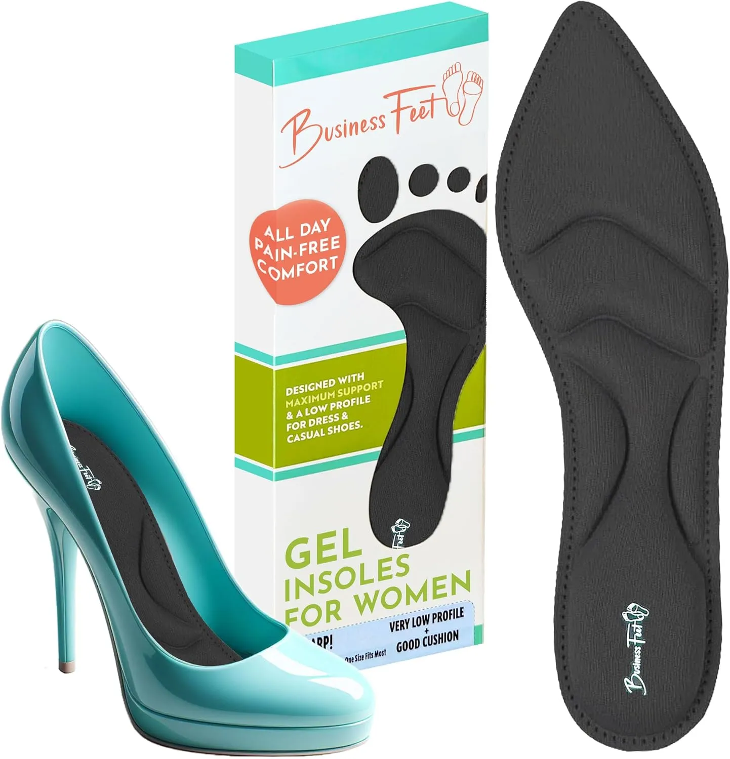 Sharp! Ultra Thin Insoles for Women Lightweight Shoe Inserts for Women for Heels & Pointed-Toe Flats by Business Feet Shoe Insoles - M/S Black