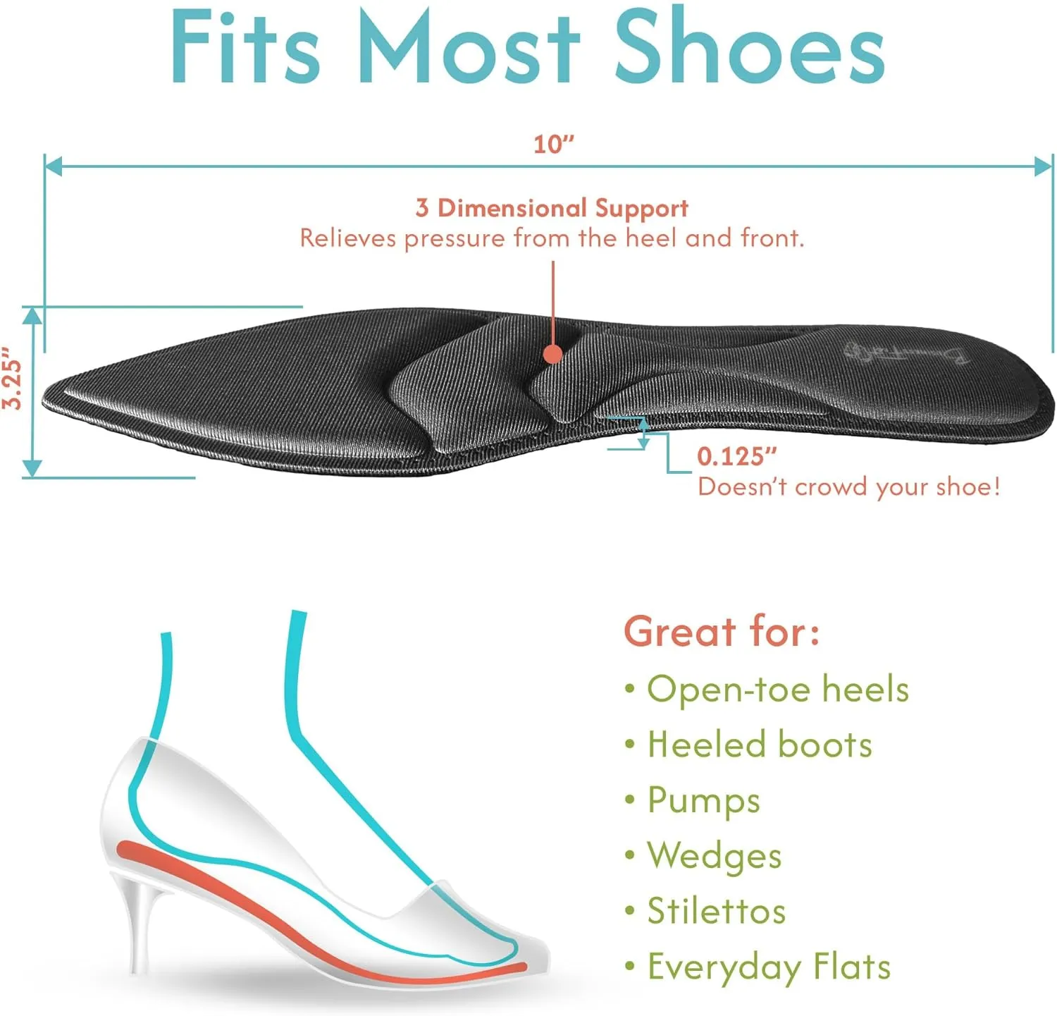Sharp! Ultra Thin Insoles for Women Lightweight Shoe Inserts for Women for Heels & Pointed-Toe Flats by Business Feet Shoe Insoles - M/S Black
