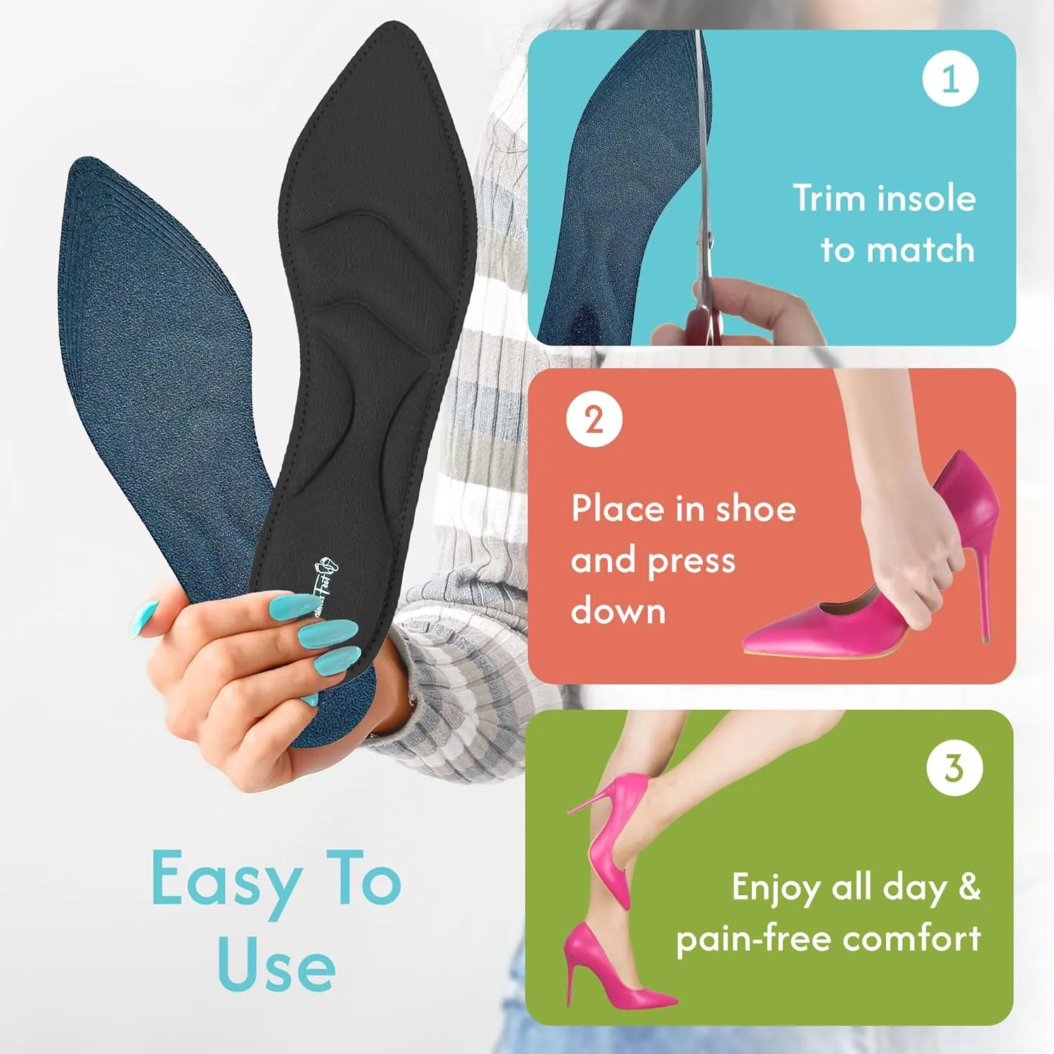 Sharp! Ultra Thin Insoles for Women Lightweight Shoe Inserts for Women for Heels & Pointed-Toe Flats by Business Feet Shoe Insoles - M/S Black