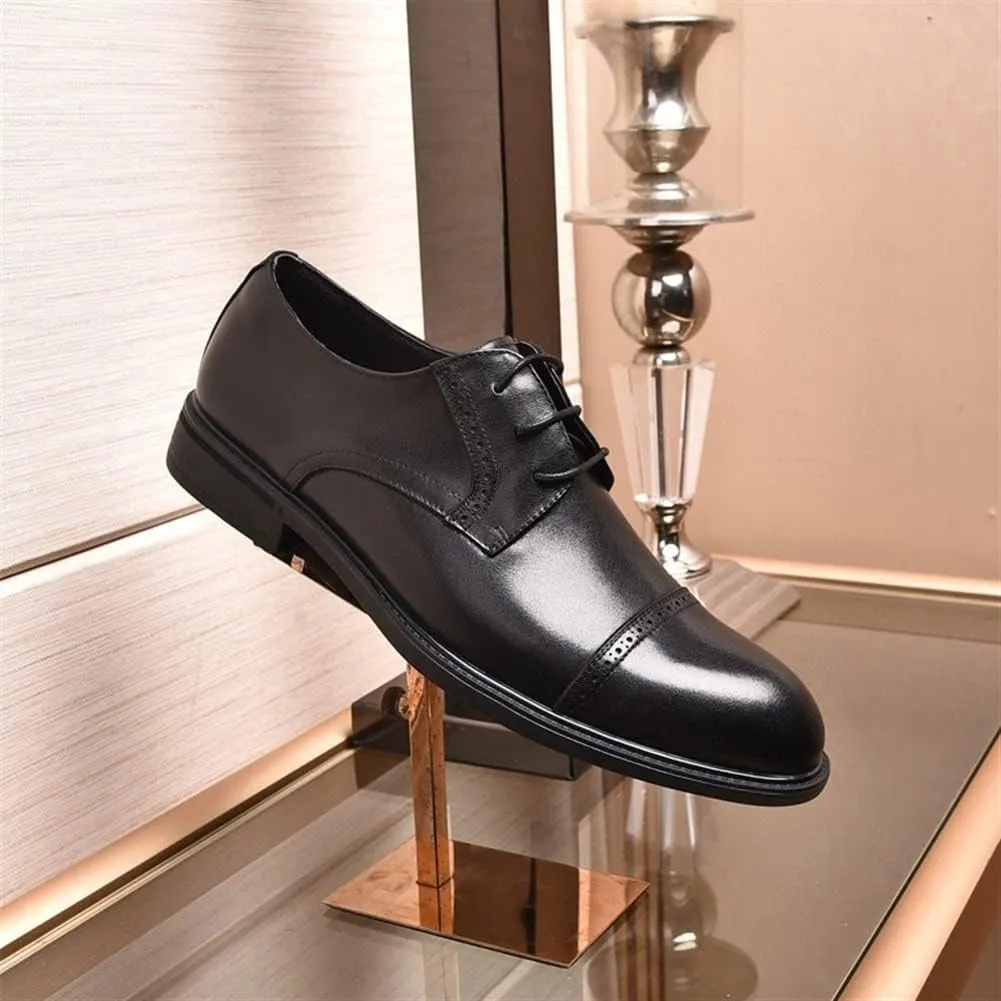 Shoes Dress Oxford for Men Lace Up Round Toe Cap Toe Derby Shoes Genuine Leather Rubber Sole Block Heel Slip Resistant Party