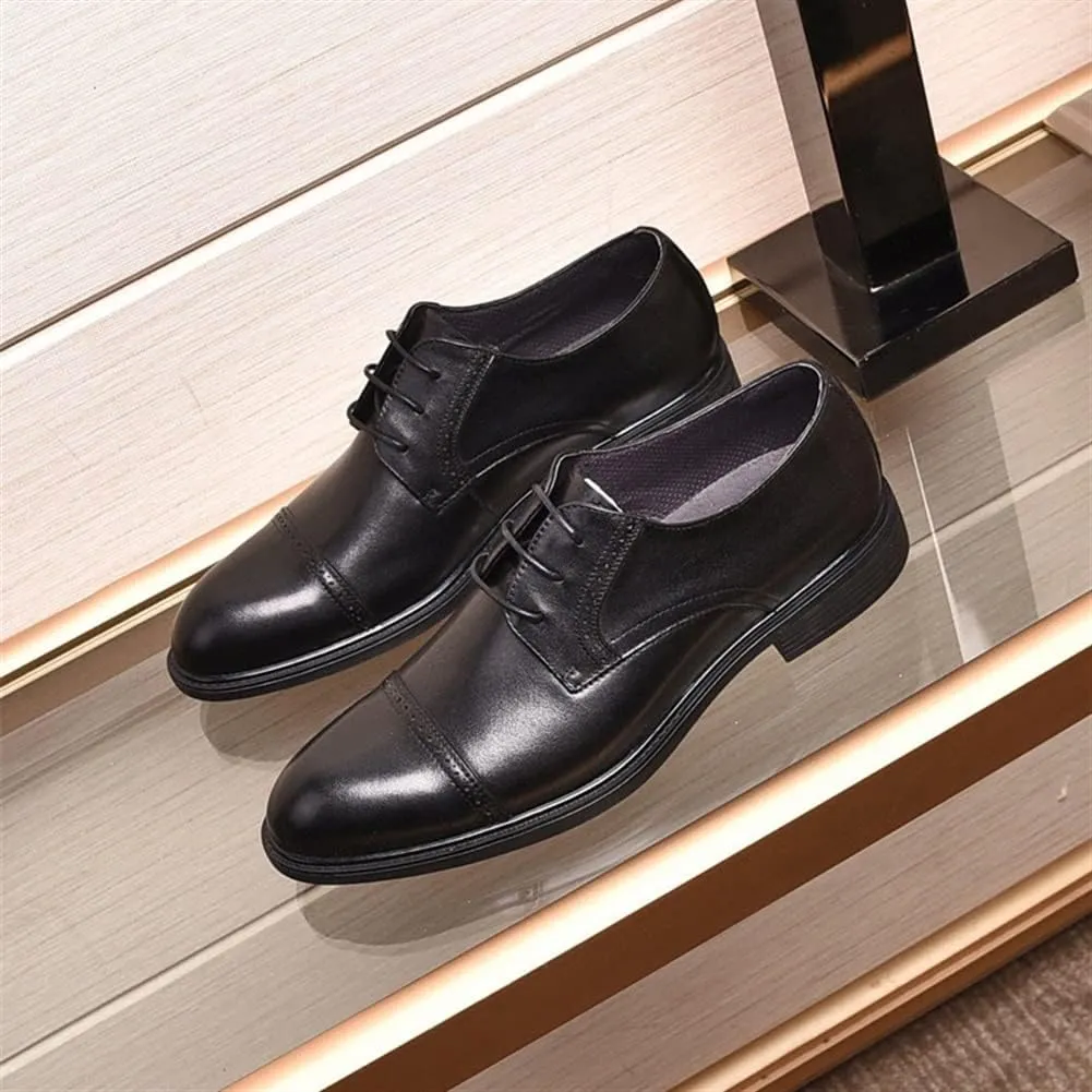 Shoes Dress Oxford for Men Lace Up Round Toe Cap Toe Derby Shoes Genuine Leather Rubber Sole Block Heel Slip Resistant Party