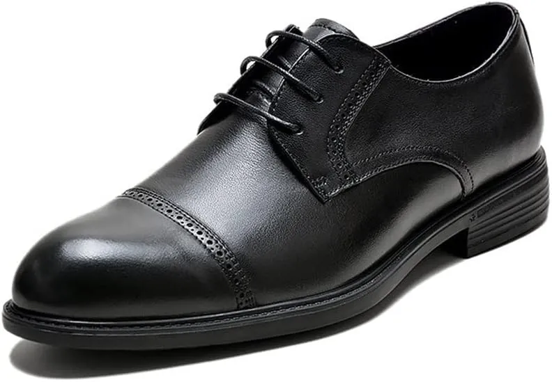Shoes Dress Oxford for Men Lace Up Round Toe Cap Toe Derby Shoes Genuine Leather Rubber Sole Block Heel Slip Resistant Party