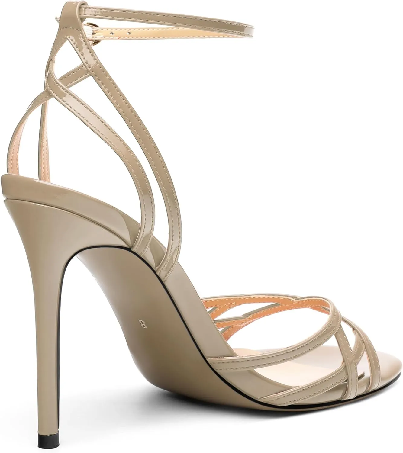 SHOWFOREST Strappy Heels for Women Stiletto High Heels Open Round Toe Patent 4 Inch Sandals with Ankle Strap Sexy for Dating Party Evening Dress Shoes