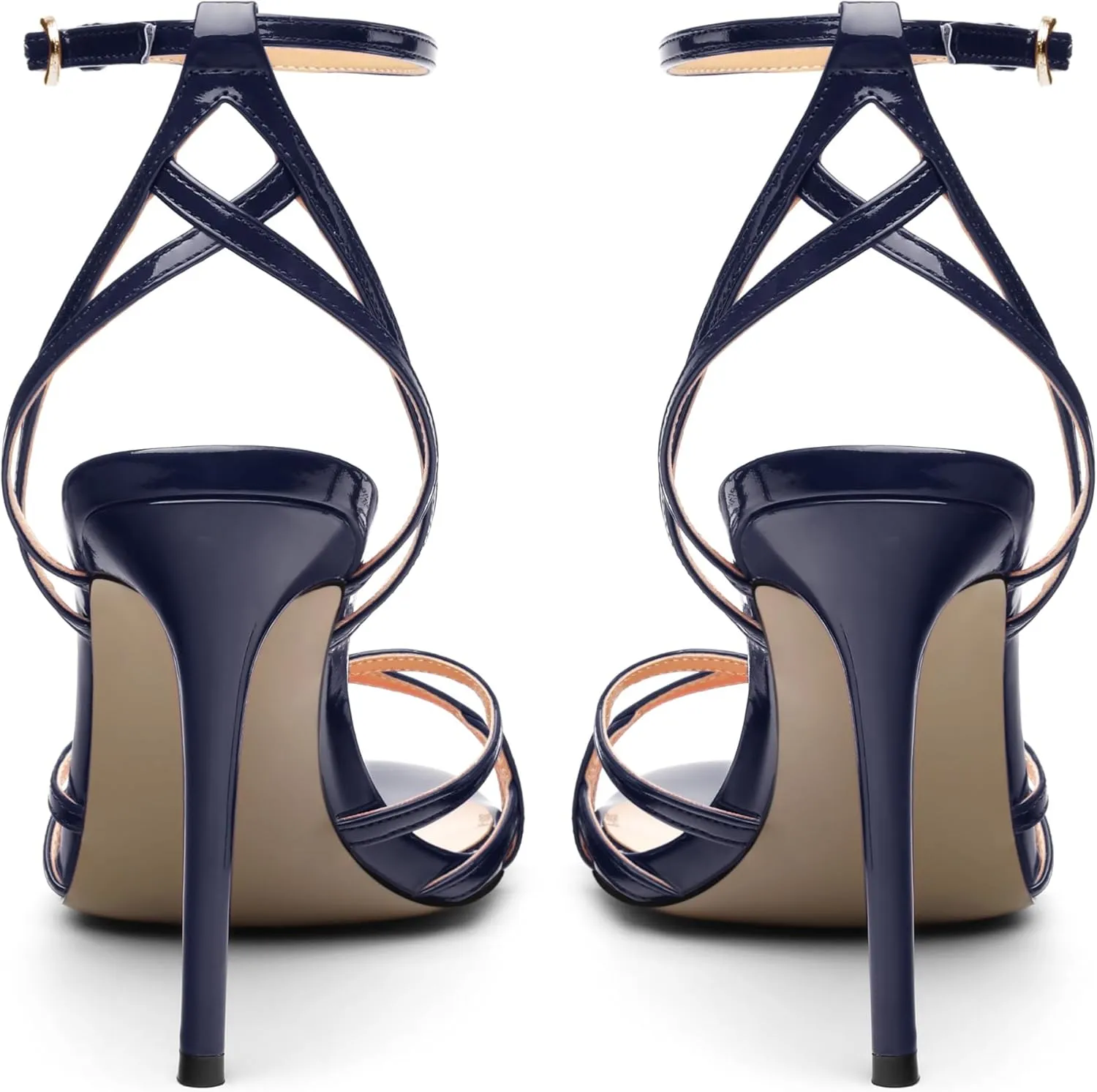 SHOWFOREST Strappy Heels for Women Stiletto High Heels Open Round Toe Patent 4 Inch Sandals with Ankle Strap Sexy for Dating Party Evening Dress Shoes