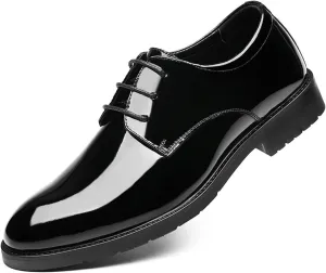 Single Season Dress Oxford for Men Lace Up Round Toe Derby Shoes Patent Leather Non Slip Rubber Sole Block Heel Low Top Party Very Popular Among Young People