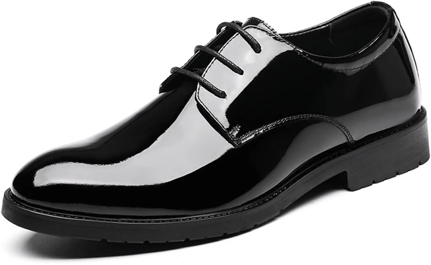 Single Season Dress Oxford for Men Lace Up Round Toe Derby Shoes Patent Leather Non Slip Rubber Sole Block Heel Low Top Party Very Popular Among Young People