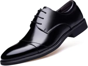 Single Season Dress Shoes for Men Lace Up Cap Toe Burnished Toe Derby Shoes Leather Resistant Non Slip Rubber Sole Party Very Popular Among Young People
