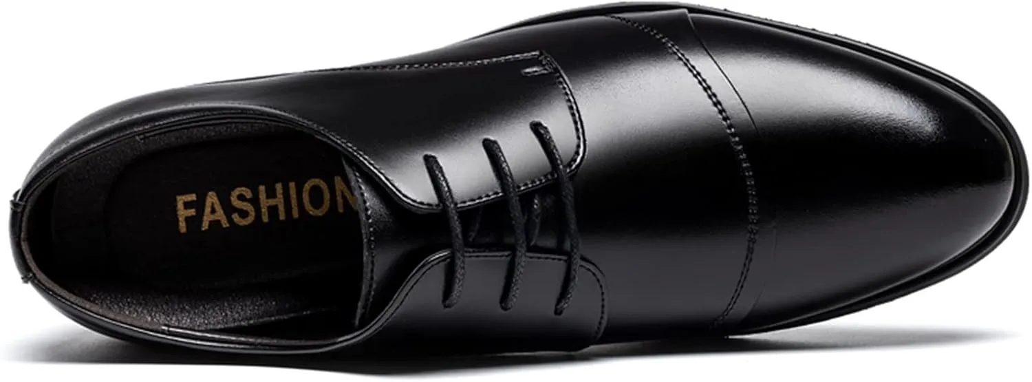 Single Season Dress Shoes for Men Lace Up Cap Toe Burnished Toe Derby Shoes Leather Resistant Non Slip Rubber Sole Party Very Popular Among Young People