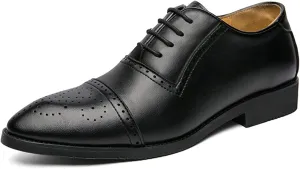 Single Season Formal Shoes for Men Lace Up Brogue Embossed Cap Toe Burnished Toe PU Leather Block Heel Low Top Slip Resistant Anti-Slip Non Slip Wedding Very Popular Among Young People
