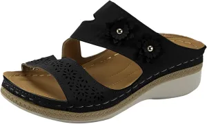 Slippers for Women Open Toe Leather Orthopedic Sandals with Arch Support Dressy Comfortable Non Slip Solid Color Open Toe Sandals Walking Sandal Dressy Walking Summer Beach Flower Slippers 2025