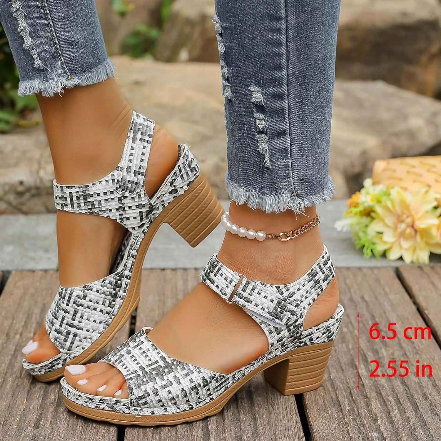 Square Toe Heeled Sandals High Block Heels Sandals Beach Sandal