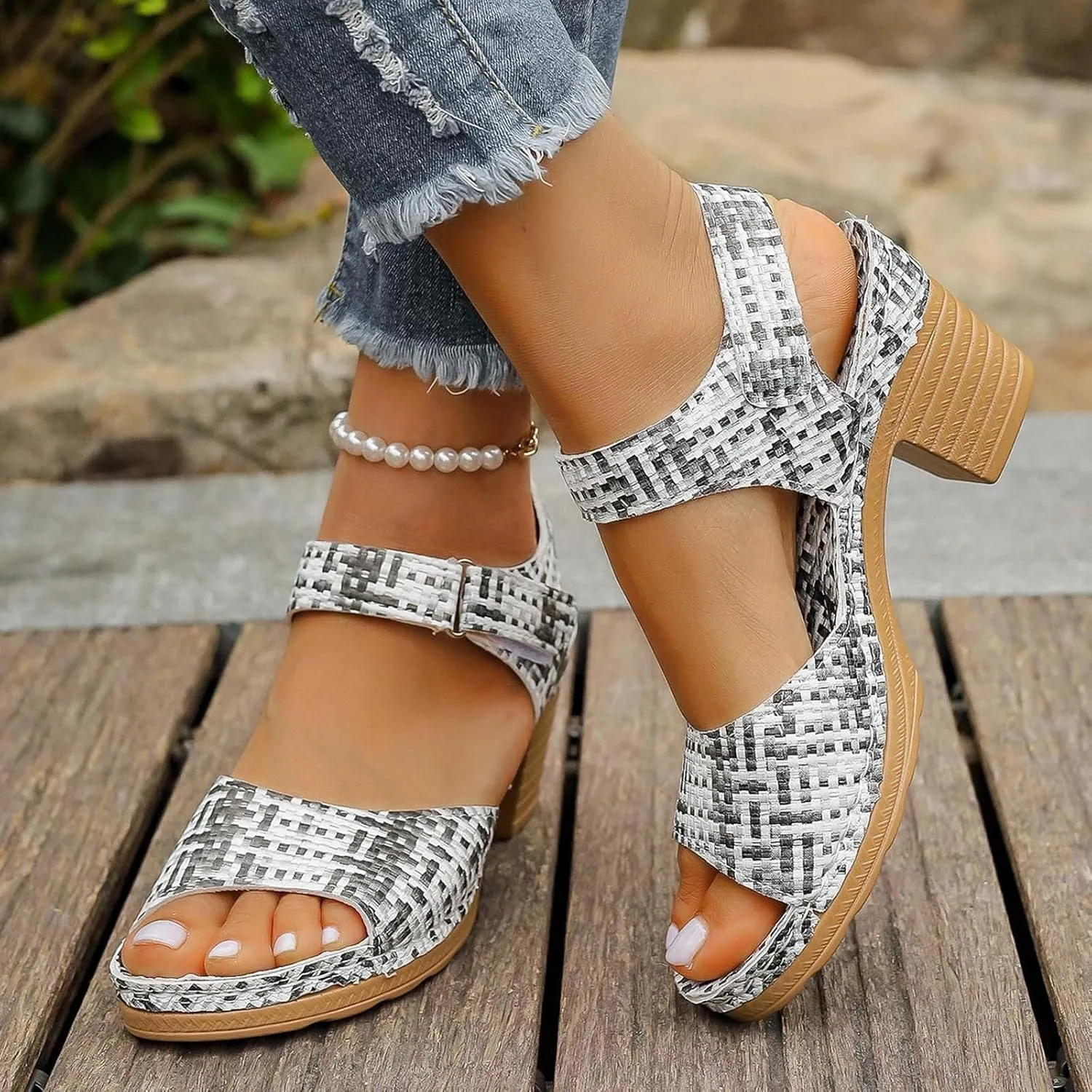Square Toe Heeled Sandals High Block Heels Sandals Beach Sandal