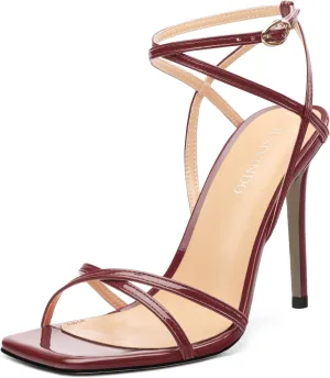 Stiletto High Heels For Women Slingback Strappy Open Square Toe Patent Heeled Sandals for Women Sexy Evening Fashion Dress Shoes