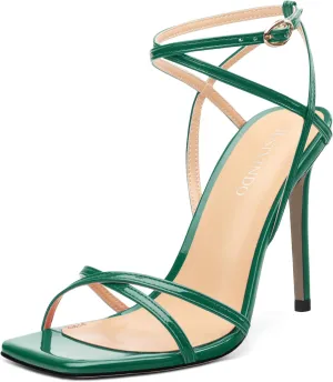 Stiletto High Heels For Women Slingback Strappy Open Square Toe Patent Heeled Sandals for Women Sexy Evening Fashion Dress Shoes