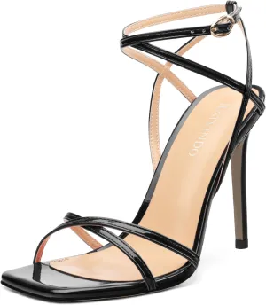 Stiletto High Heels For Women Slingback Strappy Open Square Toe Patent Heeled Sandals for Women Sexy Evening Fashion Dress Shoes