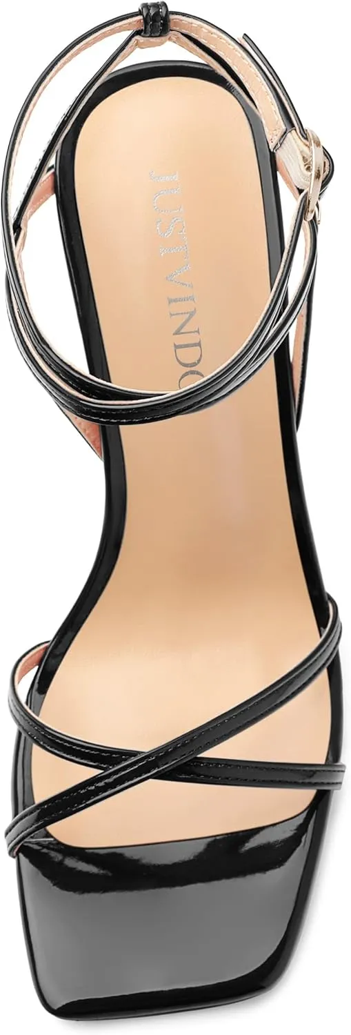 Stiletto High Heels For Women Slingback Strappy Open Square Toe Patent Heeled Sandals for Women Sexy Evening Fashion Dress Shoes