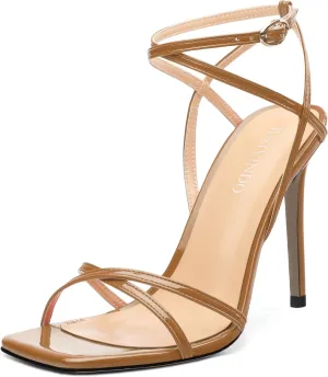 Stiletto High Heels For Women Slingback Strappy Open Square Toe Patent Heeled Sandals for Women Sexy Evening Fashion Dress Shoes