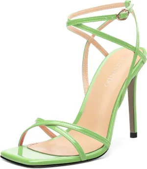 Stiletto High Heels For Women Slingback Strappy Open Square Toe Patent Heeled Sandals for Women Sexy Evening Fashion Dress Shoes