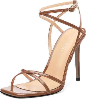 Stiletto High Heels For Women Slingback Strappy Open Square Toe Patent Heeled Sandals for Women Sexy Evening Fashion Dress Shoes