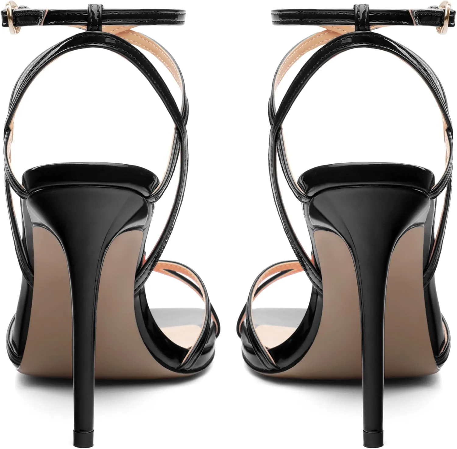 Stiletto High Heels For Women Slingback Strappy Open Square Toe Patent Heeled Sandals for Women Sexy Evening Fashion Dress Shoes