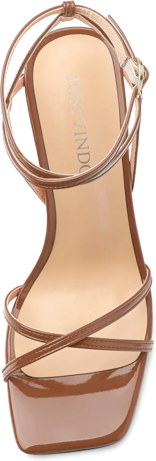 Stiletto High Heels For Women Slingback Strappy Open Square Toe Patent Heeled Sandals for Women Sexy Evening Fashion Dress Shoes
