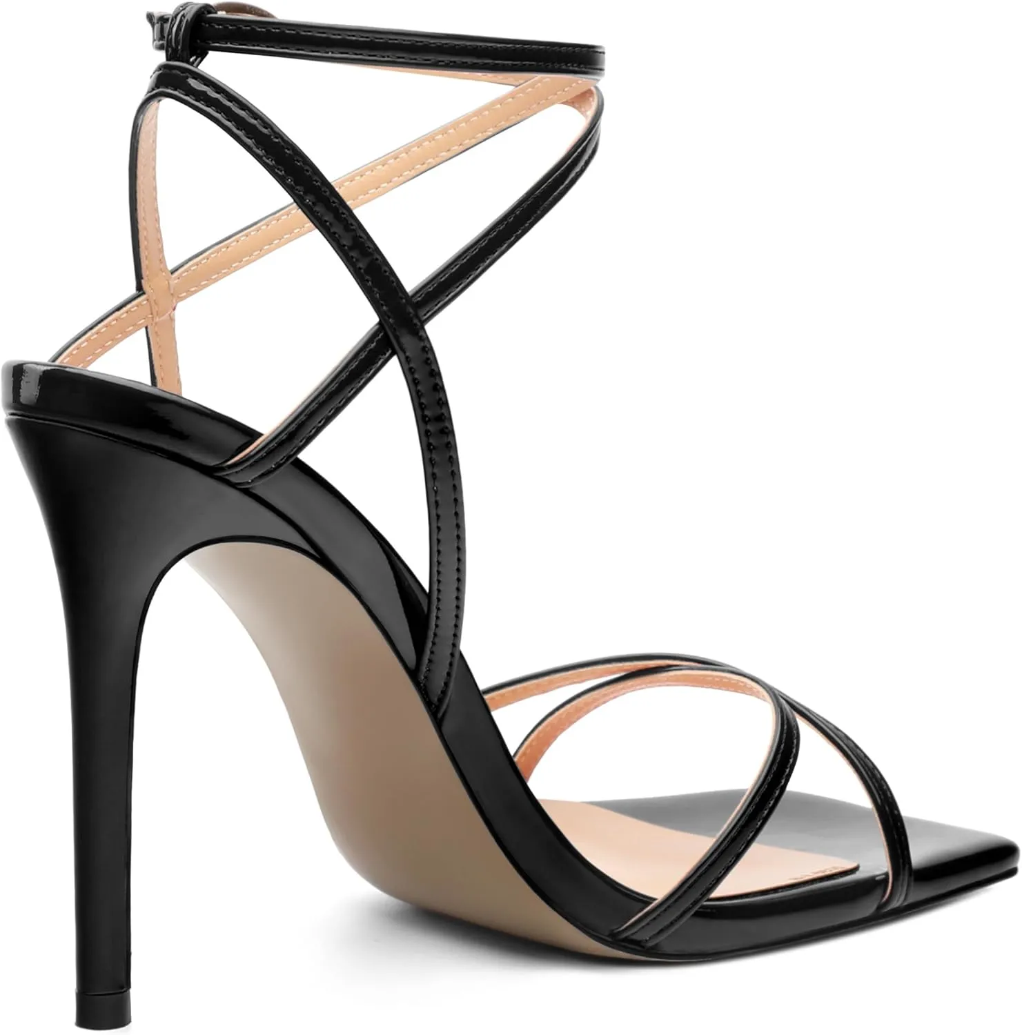 Stiletto High Heels For Women Slingback Strappy Open Square Toe Patent Heeled Sandals for Women Sexy Evening Fashion Dress Shoes
