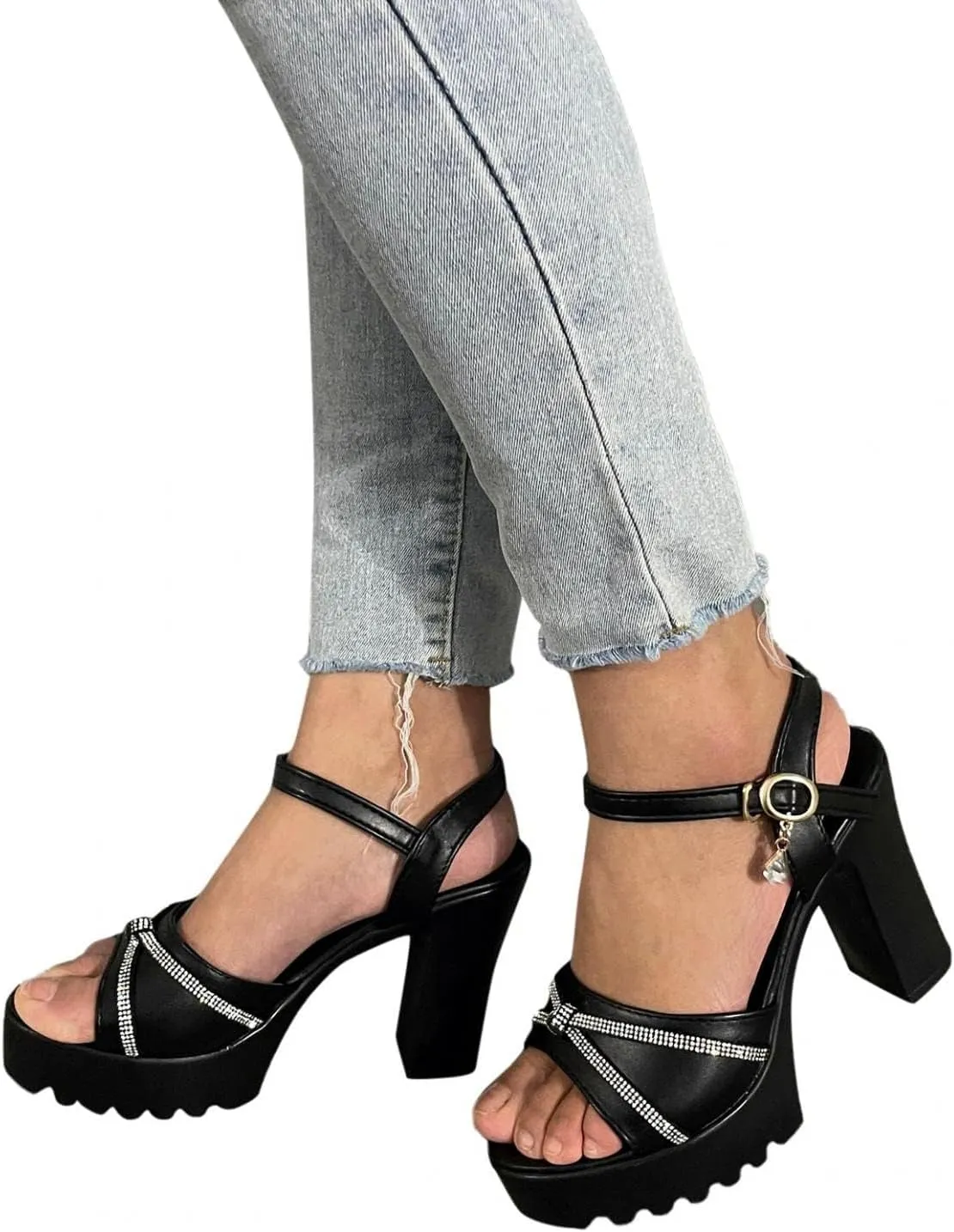 Summer Platform High Heels for Women 2025 Ladies Fashion Open Toe Chunky Block High Heels Sandals Peep Toe Wedge Lug Sole Anti Slip Dressy Pump or Party Wedding(Black)