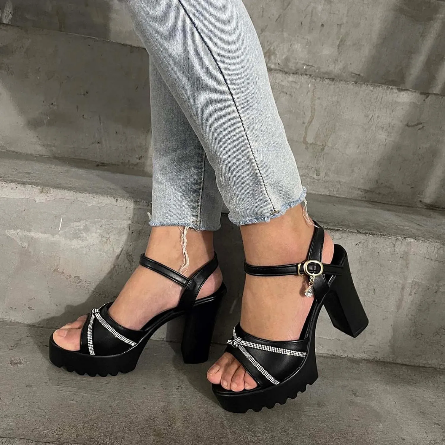 Summer Platform High Heels for Women 2025 Ladies Fashion Open Toe Chunky Block High Heels Sandals Peep Toe Wedge Lug Sole Anti Slip Dressy Pump or Party Wedding(Black)