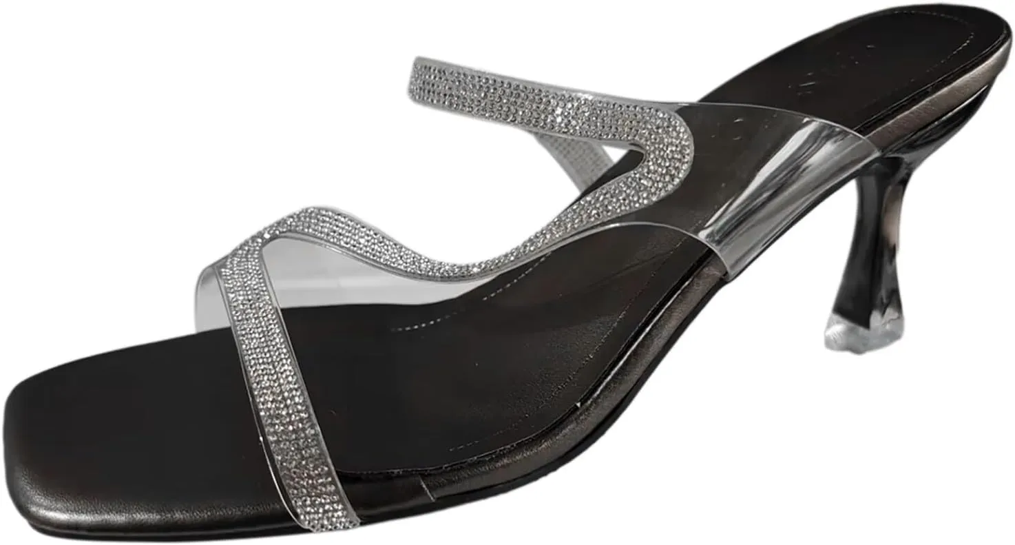 Summer Sandals For Women Slippers Fine Heel Retro Outside Wear Rhinestone Middle Heel Large Size Sandals