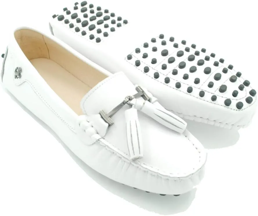 TDA Womens Casual Comfort Slip-on Metal Button Tassel Leather Driving Walking Leisure Weekend Loafers Boat Shoes